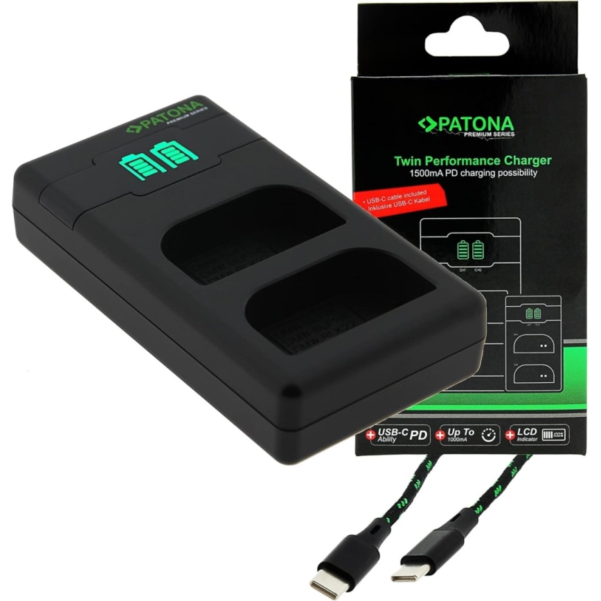 PATONA - Fast charger Dual Olympus BLX-1 + kabel USB-C 0,6m