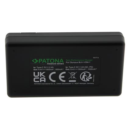 PATONA - Fast charger Dual Olympus BLX-1 + kabel USB-C 0,6m