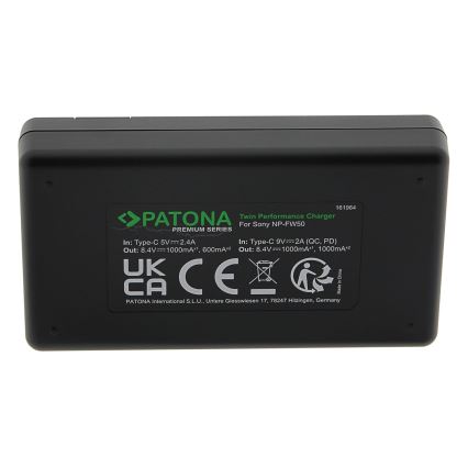 PATONA - Fast charger Dual Sony NP-FW50 + kabel USB-C 0,6m