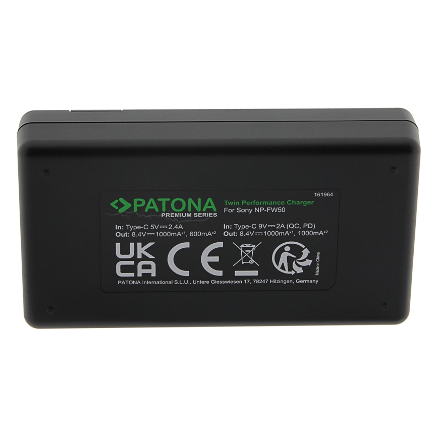 PATONA - Fast charger Dual Sony NP-FW50 + kabel USB-C 0,6m