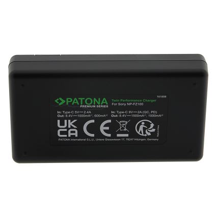 PATONA - Fast charger Dual Sony NP-FZ100 + kabel USB-C 0,6m