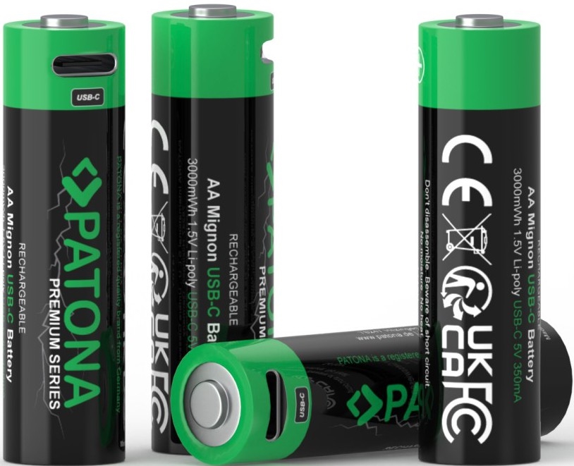 PATONA - KIT 4x Ackumulator AA/LR6 Li-Pol 2000mAh 1,5Vs med USB-C laddar
