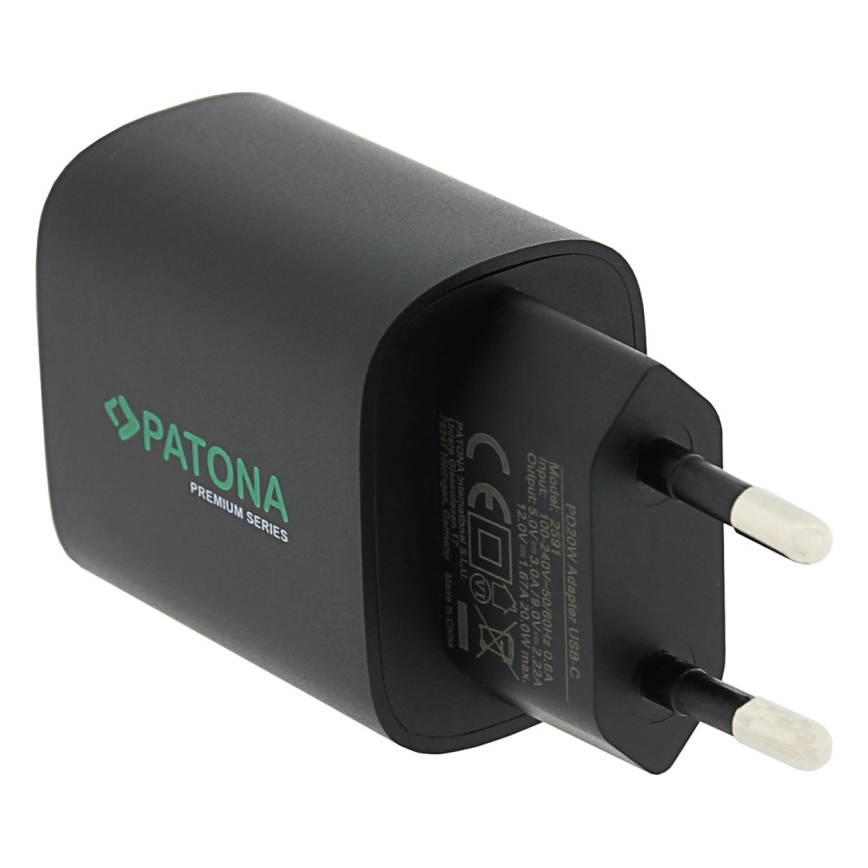 PATONA - Laddningsadapter USB-C Power delivery 20W/230V svart