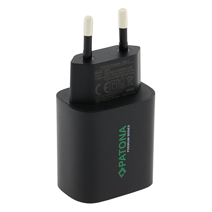 PATONA - Laddningsadapter USB-C Power delivery 20W/230V svart