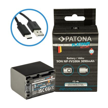 PATONA - Sony NP-FV100 3090mAh Li-Ion-batteri med USB-C laddning Platinum