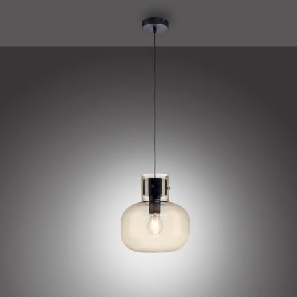 Paul Neuhaus 2003-27 - Ljuskrona med textilsladd SHITAKE 1xE27/10W/230V diameter 25 cm rökt