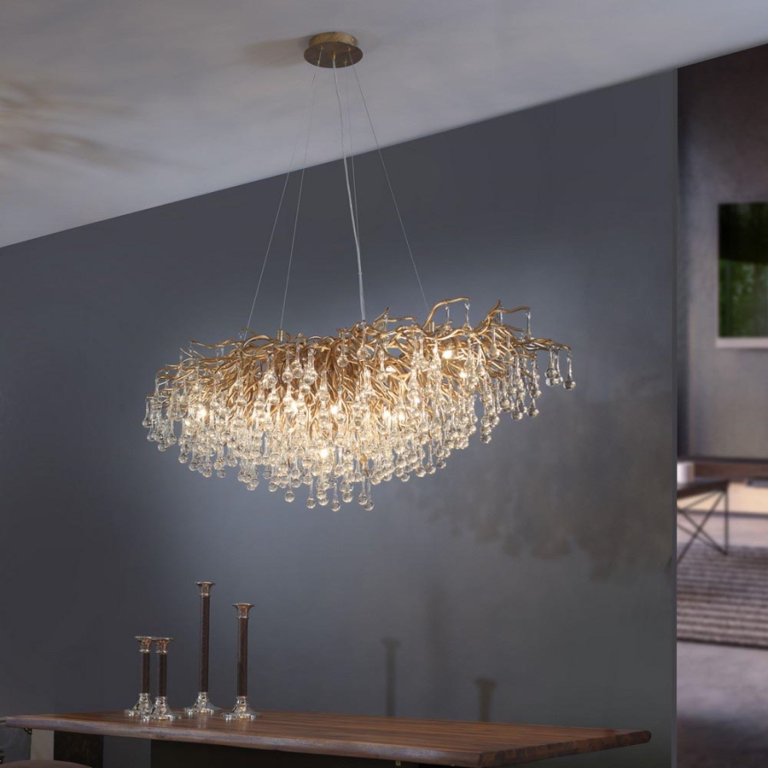 Paul Neuhaus 2031-11 - Ljuskrona med textilsladd ICICLE 15xG9/40W/230V 75x150 cm mässing