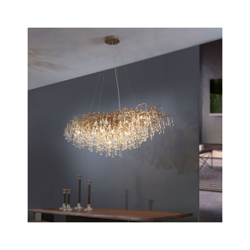 Paul Neuhaus 2031-11 - Ljuskrona med textilsladd ICICLE 15xG9/40W/230V 75x150 cm mässing