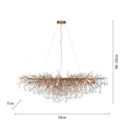 Paul Neuhaus 2031-11 - Ljuskrona med textilsladd ICICLE 15xG9/40W/230V 75x150 cm mässing