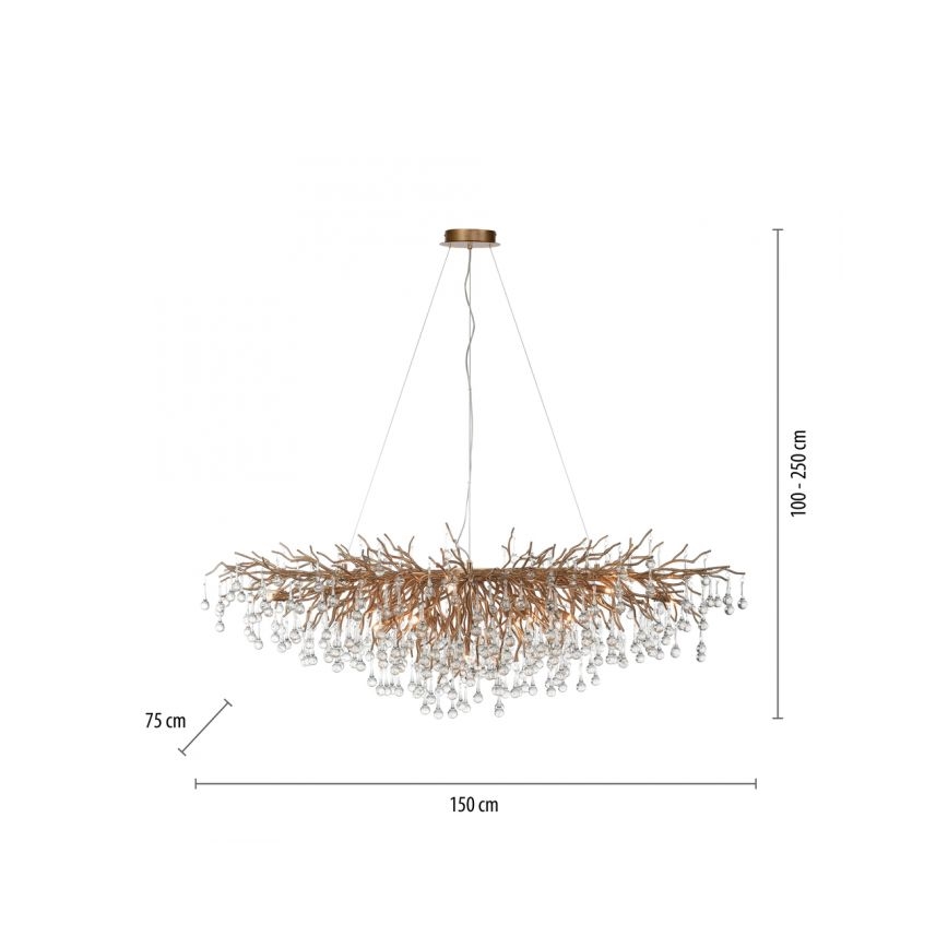 Paul Neuhaus 2031-11 - Ljuskrona med textilsladd ICICLE 15xG9/40W/230V 75x150 cm mässing