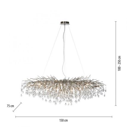 Paul Neuhaus 2031-55 - Ljuskrona med textilsladd ICICLE 15xG9/40W/230V 75x150 cm skinande krom