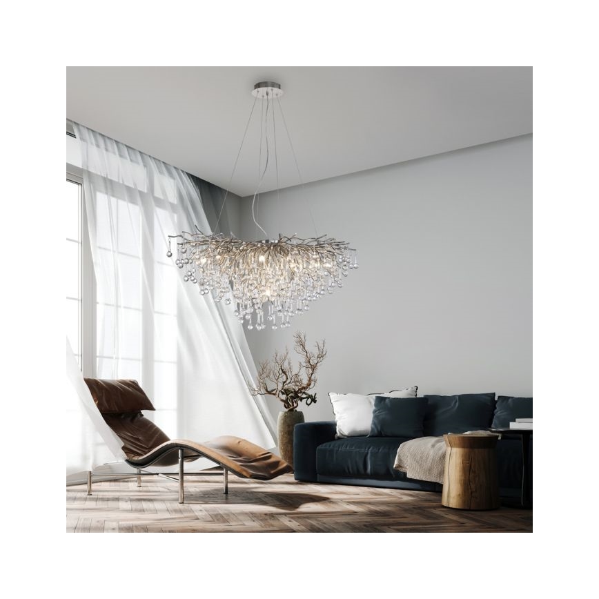 Paul Neuhaus 2192-55 - Ljuskrona med upphängningsrem ICICLE 10xG9/40W/230V skinande krom