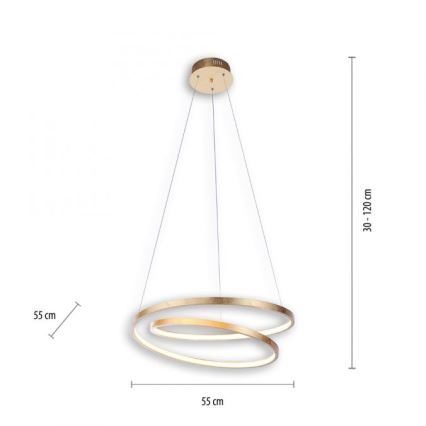 Paul Neuhaus 2472-12 - Dimbar LED-lampakrona med snöre ROMAN LED/30W/230V guld