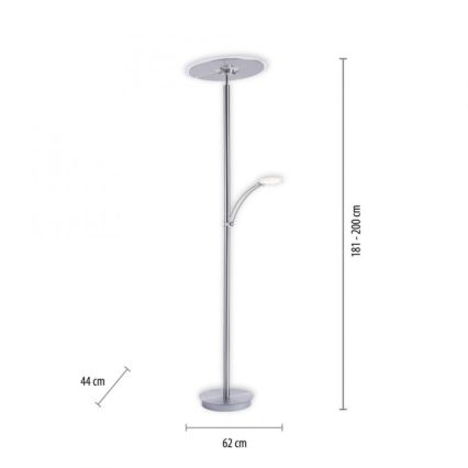 Paul Neuhaus 673-55 - LED Dimbar golvlampa ARTUR 2xLED/21W/230V+1xLED/6W skinande krom