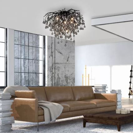 Paul Neuhaus 8091-18 - Ytmonterad taklampa ICICLE 9xG9/40W/230V Ø 50 cm svart