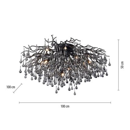 Paul Neuhaus 8092-18 - ICICLE ytmonterad ljuskrona, 14xG9/40W/230V, Ø 100 cm, svart