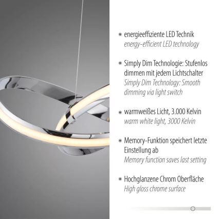 Paul Neuhaus 8291-17 - LED ljusreglerad ljuskrona på textilsladd MELINDA LED/30W/230V