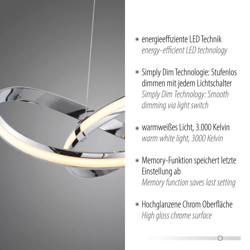 Paul Neuhaus 8291-17 - LED ljusreglerad ljuskrona på textilsladd MELINDA LED/30W/230V