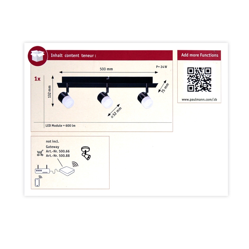 Paulmann 50099 - 3xLED/6,5W Dimbar spotlight SMART DEON 230V ZigBee