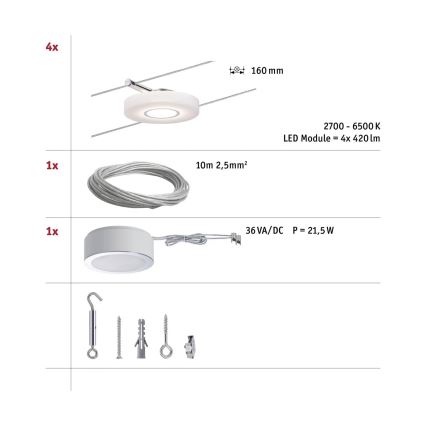 Paulmann 50109 - SET 4xLED/4,4W Dimbara spotlights för SMART DISC vajersystem 230V