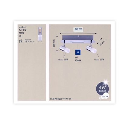 Paulmann 66647 - LED spotlight 2xG9/10W/230V + LED/5W