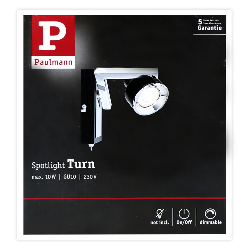Paulmann 66670 - 1xGU10/10W Vägg spotlight  TURN 230V svart 