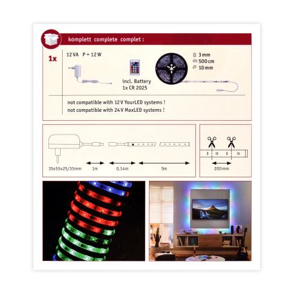 Paulmann 70513 - LED RGB/10W Dimbar ljusslinga SIMPLED 5m 230V + Fjärrstyrd