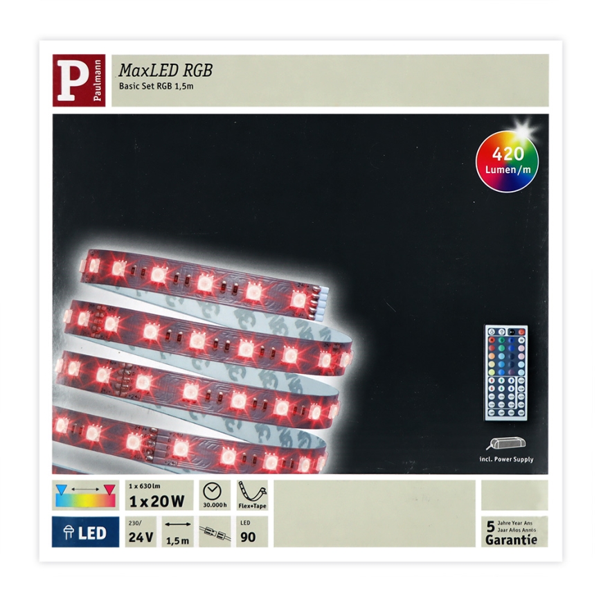 Paulmann 70587 - LED RGB/20W Dimbar ljusslinga MAXLED 1,5m 230V + fjärrkontroll