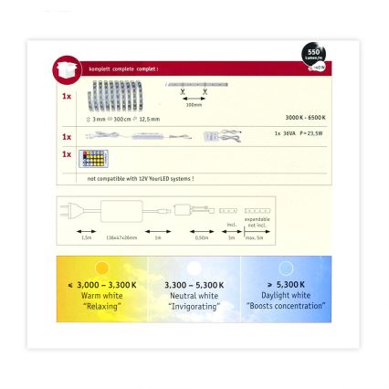 Paulmann 70624 - LED/20W Dimbart LED-remsa MAXLED 3m 230V + fjärrkontroll