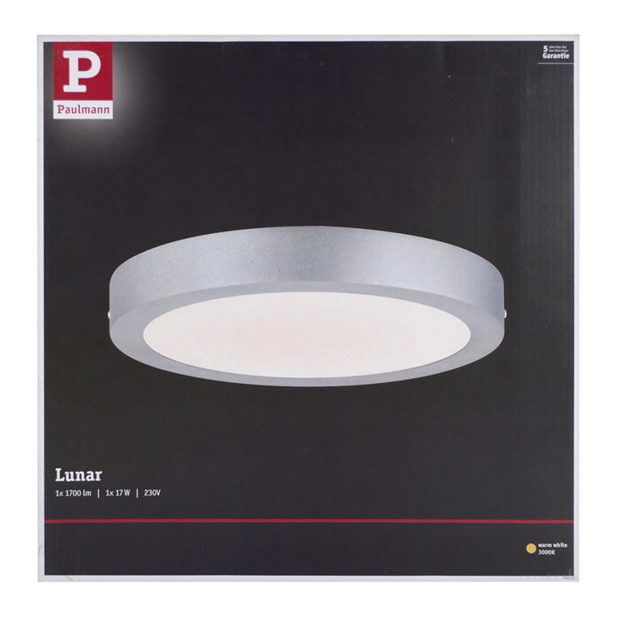 Paulmann 70655 - LED/17W Taklampa LUNAR 230V diameter 30 cm matt krom