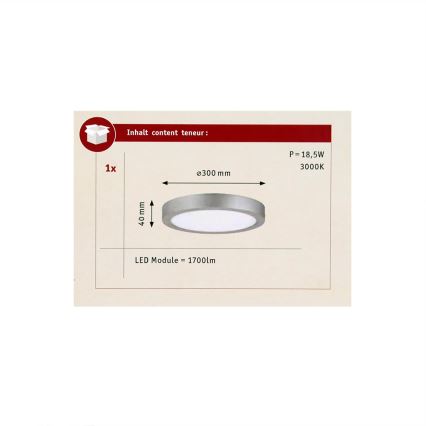 Paulmann 70655 - LED/17W Taklampa LUNAR 230V diameter 30 cm matt krom
