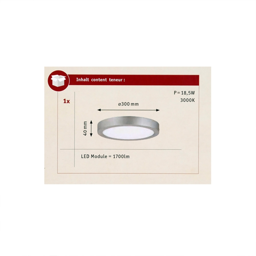 Paulmann 70655 - LED/17W Taklampa LUNAR 230V diameter 30 cm matt krom