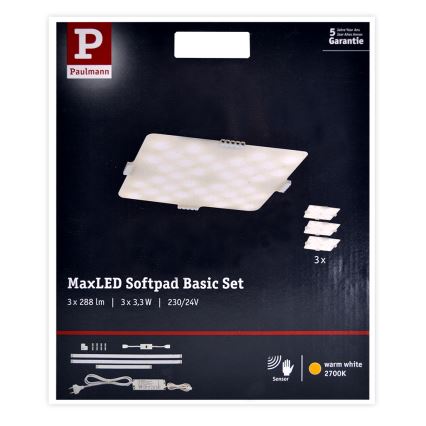 Paulmann 70710 - KIT 3xLED/3,3W Möbelbelysning med en sensor SOFTPAD 230V 2700K