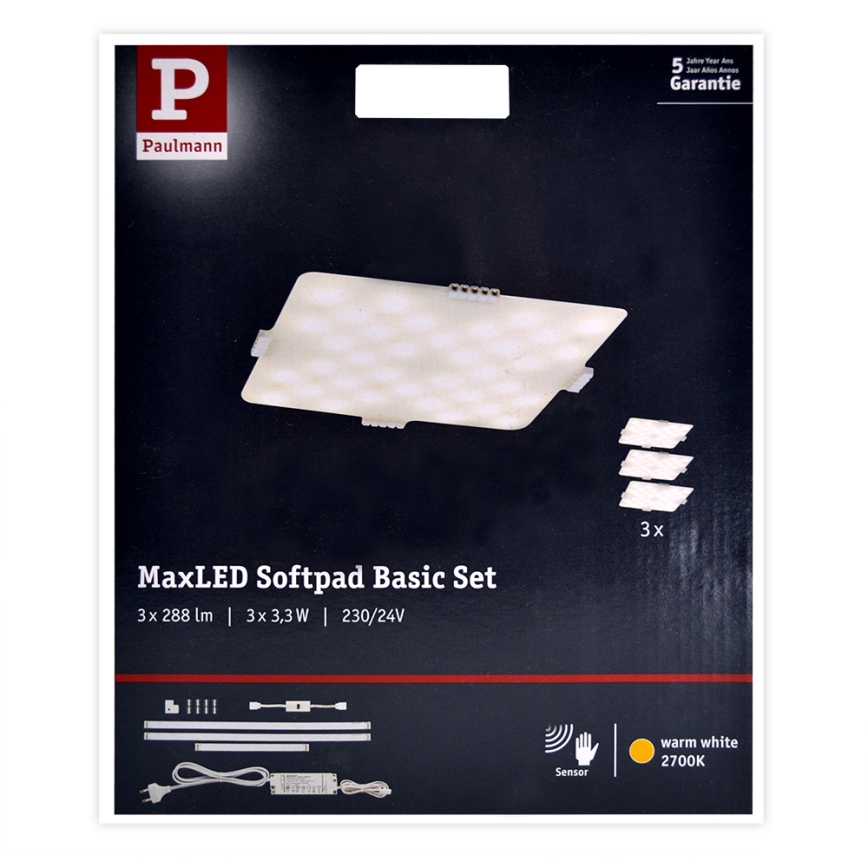 Paulmann 70710 - KIT 3xLED/3,3W Möbelbelysning med en sensor SOFTPAD 230V 2700K