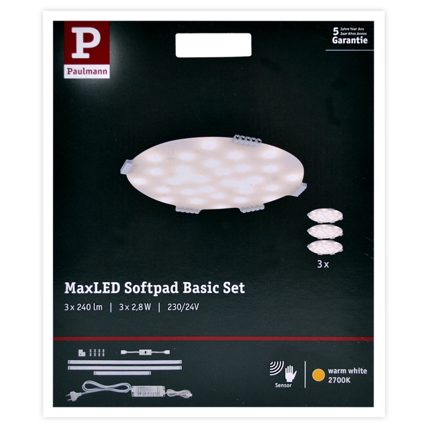 Paulmann 70711 - KIT 3xLED/2,8W Möbelbelysning med en sensor SOFTPAD 230V 2700K