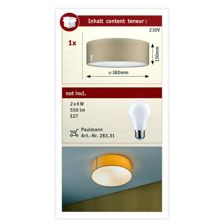 Paulmann 70952 - 2xE27/20W Takbelysning MARI 230V beige