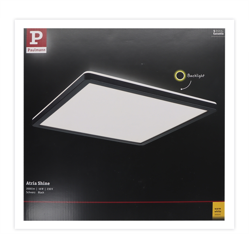 Paulmann 71001 - LED/16W Fäst panel ATRIA 230V 3000K 29,3x29,3 cm svart