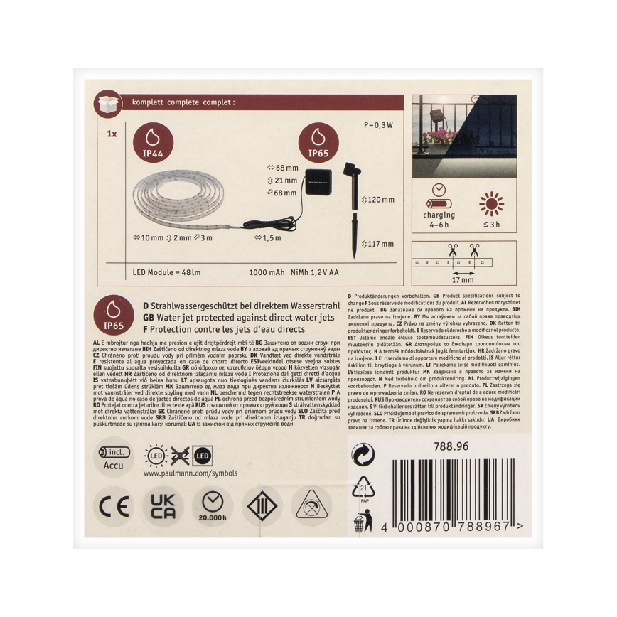 Paulmann 78896 - LED/0,3W IP44 Solcell list 3m 1,2V 1000 mAh