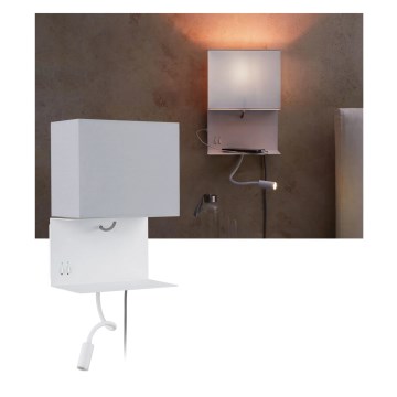 Paulmann 78913 - LED/2,5W + 1xE27/40W Vägglampa med hylla och USB MERANI 230V vit