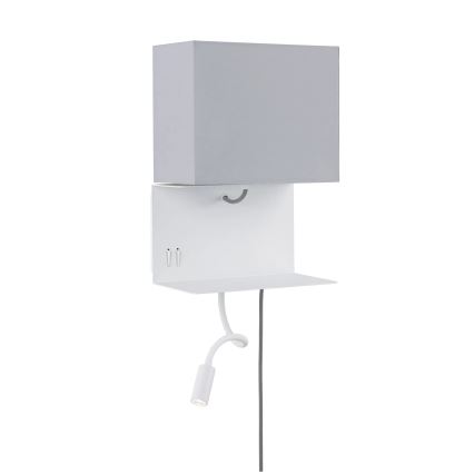 Paulmann 78913 - LED/2,5W + 1xE27/40W Vägglampa med hylla och USB MERANI 230V vit