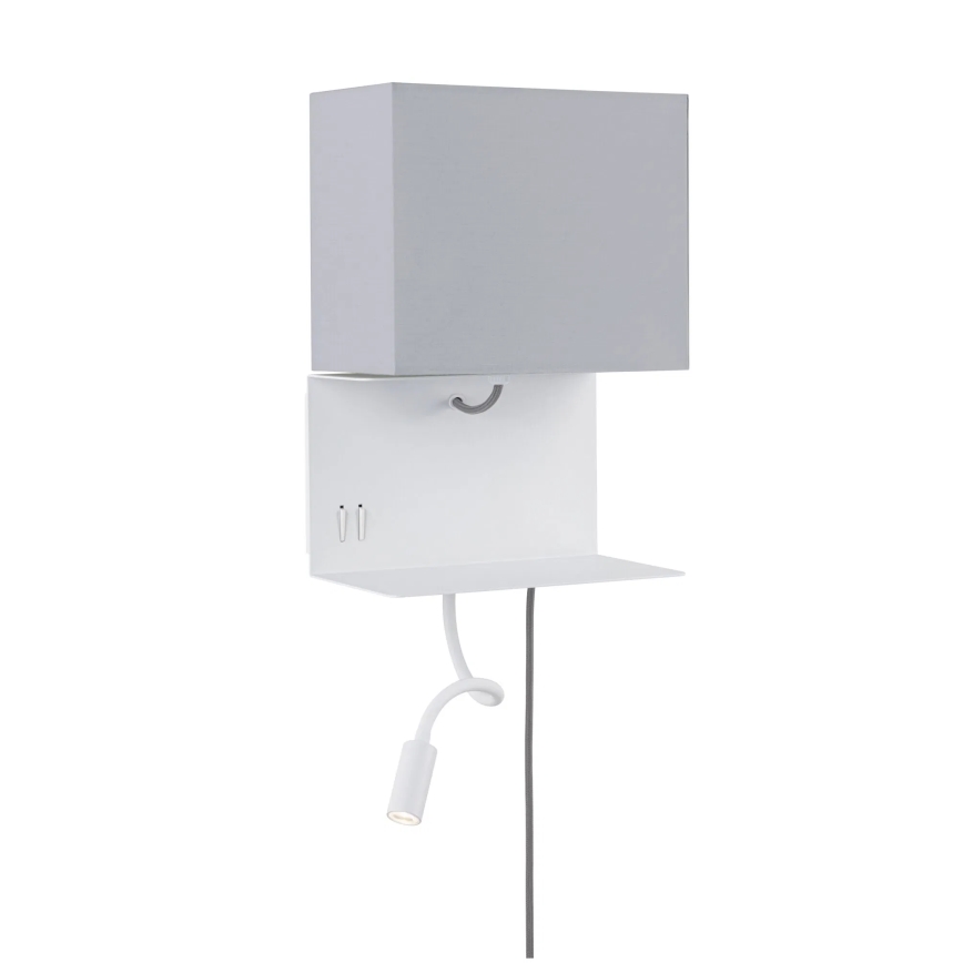 Paulmann 78913 - LED/2,5W + 1xE27/40W Vägglampa med hylla och USB MERANI 230V vit