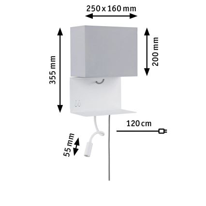 Paulmann 78913 - LED/2,5W + 1xE27/40W Vägglampa med hylla och USB MERANI 230V vit