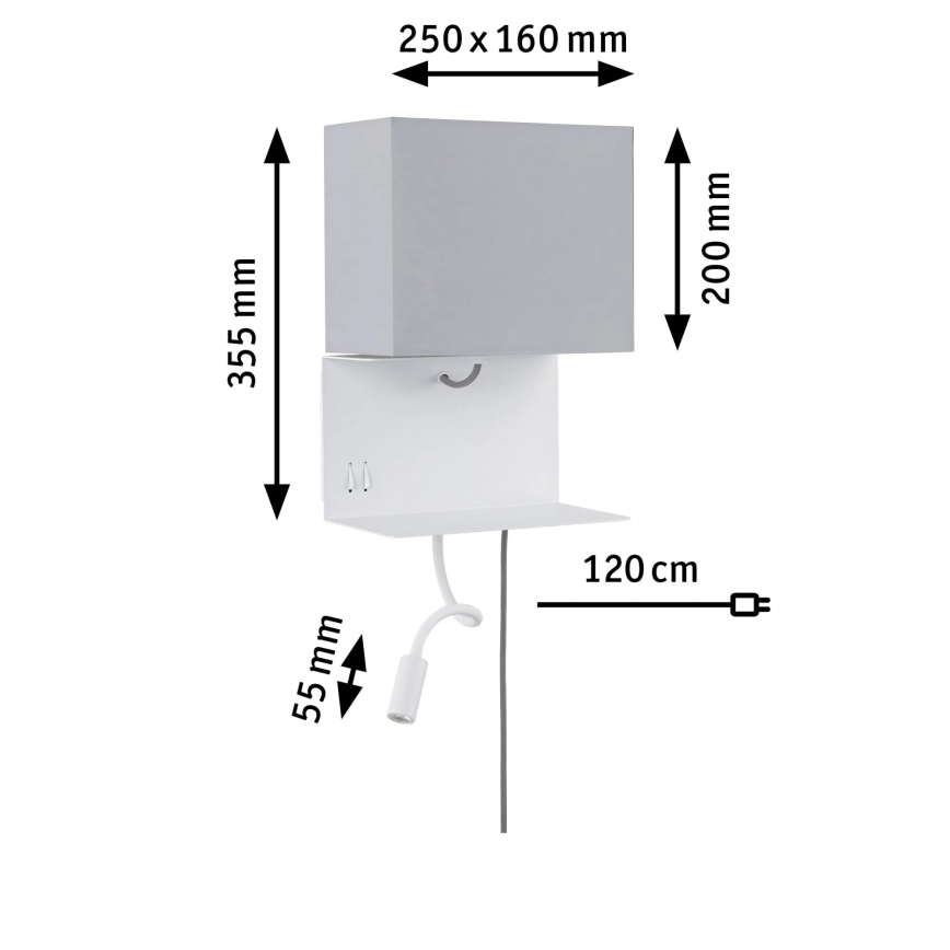 Paulmann 78913 - LED/2,5W + 1xE27/40W Vägglampa med hylla och USB MERANI 230V vit