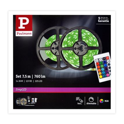 Paulmann 78979 - LED RGB/26W Dimbar ljusslinga SIMPLED 7,5m 230V + Fjärrstyrd
