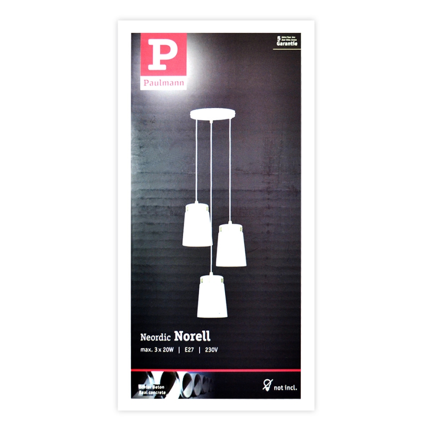 Paulmann 79627 - Ljuskrona med snöre NORELL 3xE27/20W/230V betong