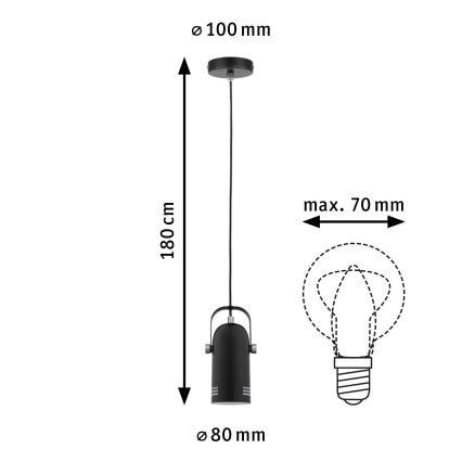 Paulmann 79766 - 1xE27/15W Takpendel med kabel LAVEA 230V svart