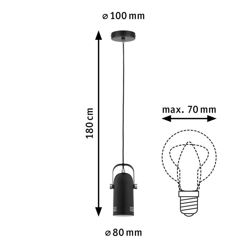 Paulmann 79766 - 1xE27/15W Takpendel med kabel LAVEA 230V svart