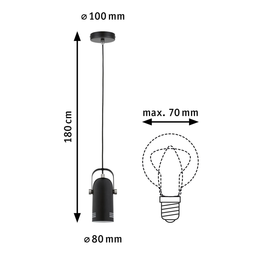 Paulmann 79766 - LAVEA pendel på vajer LED RGBW 1xE27/15W 230V svart