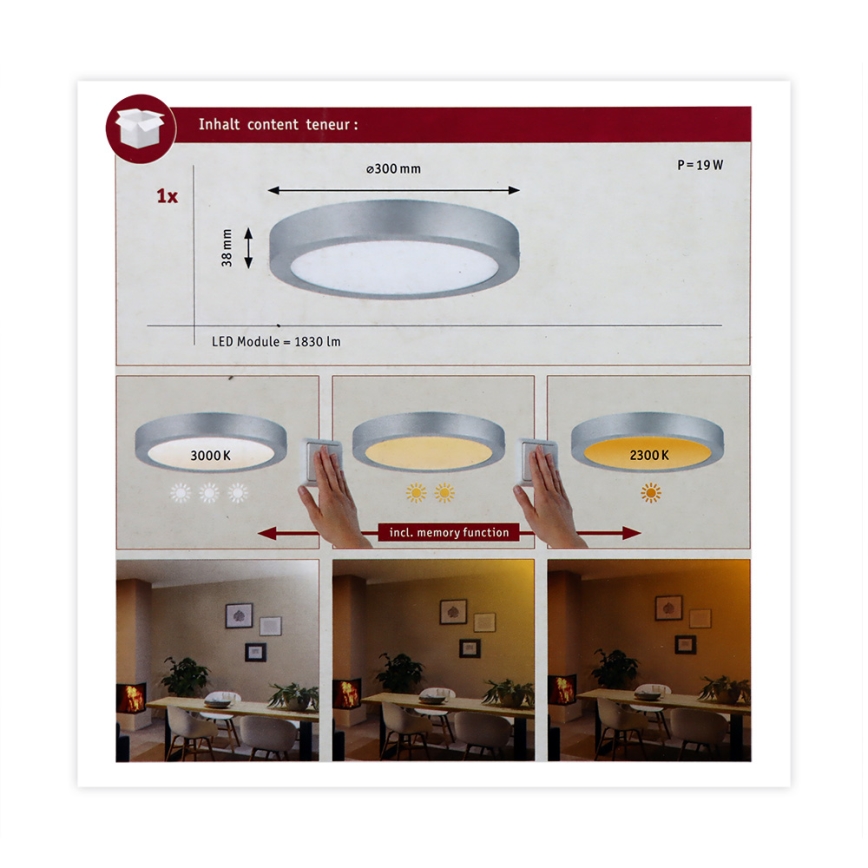 Paulmann 79798 - LED/16W Taklampa CARPO 230V 2300/2500/3000K