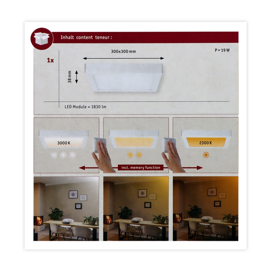 Paulmann 79801 - LED/13W Taklampa CARPO 230V 2300/2500/3000K